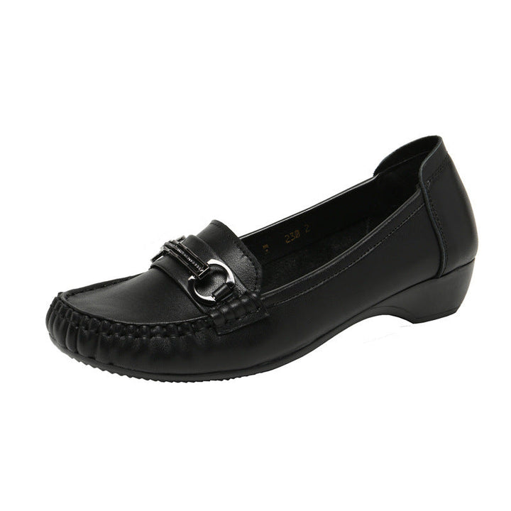 Women's Casual Leather Low Heel - Breathable Microfiber Lined Loafers