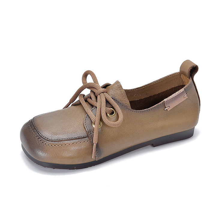 Women's Soft Leather Casual Flats – Comfortable Lace-Up Shoes