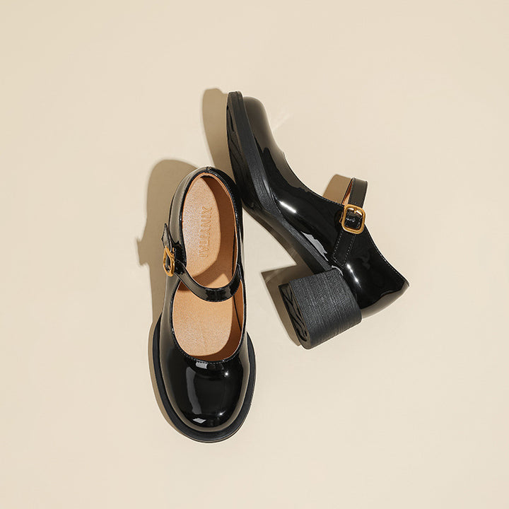 Patent Leather Buckle High Heeled Mary Jane Women's Shoes