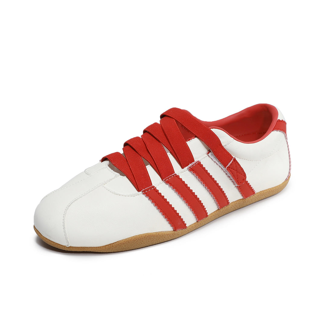 Women's Retro Cowhide Sneakers Vintage Round Toe Strappy Velcro Driving Flats