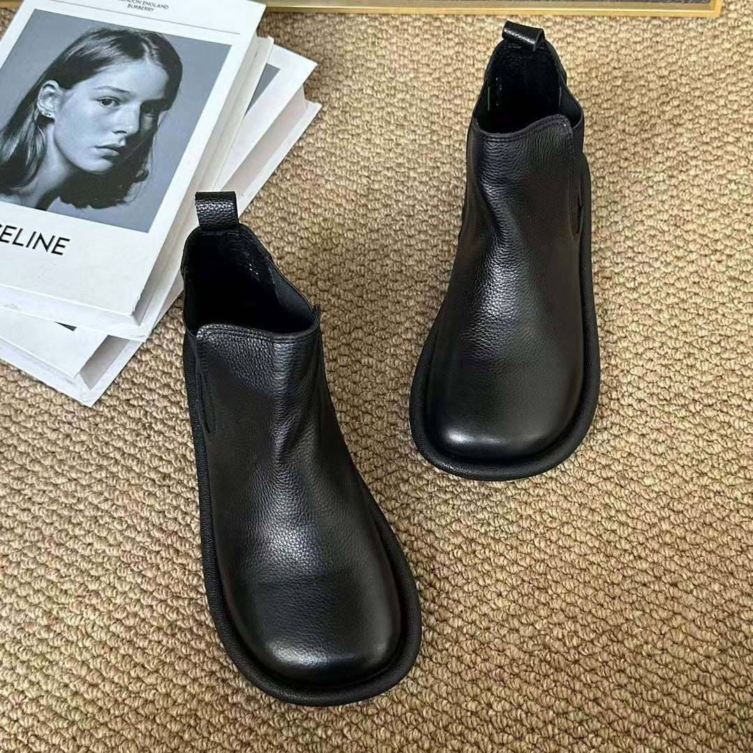 Women's Leather Ankle Boots Spring Fall Casual Unlined Slip-on Shoes