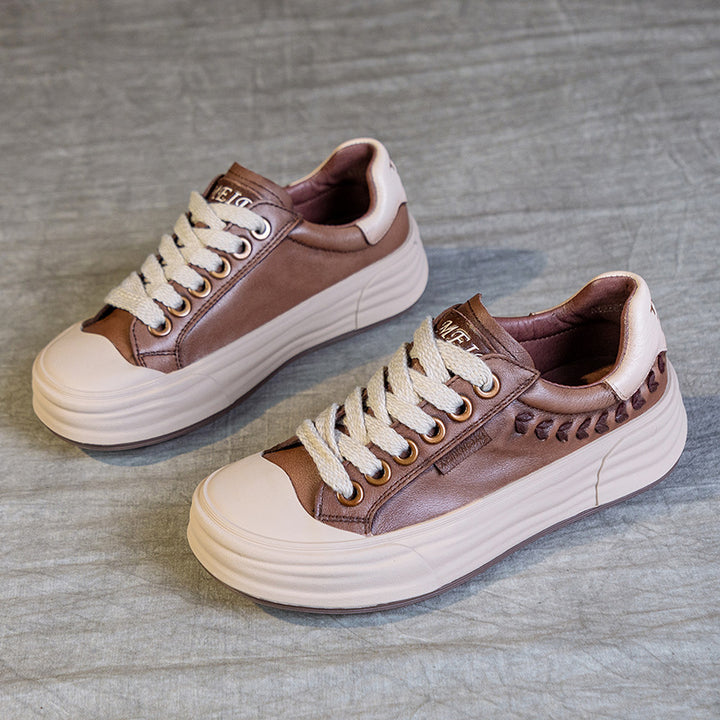 Leather Comfortable Casual Platform Sneakers for Women