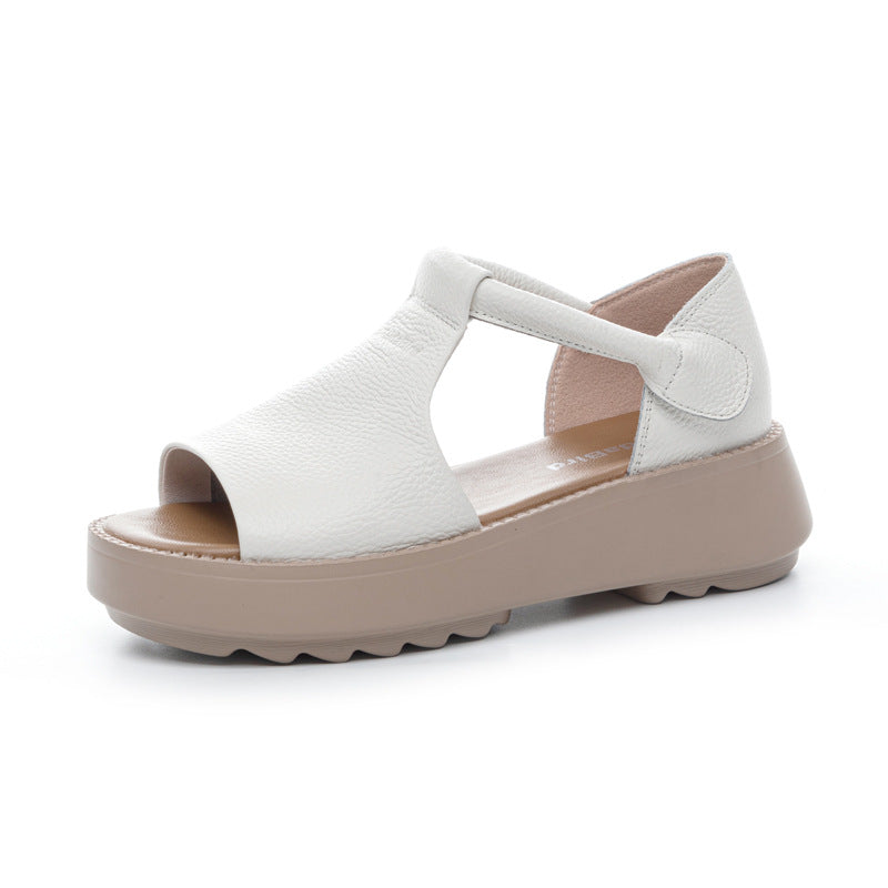Women's Leather Thick-Sole Open-Toe Casual Velcro Sandals
