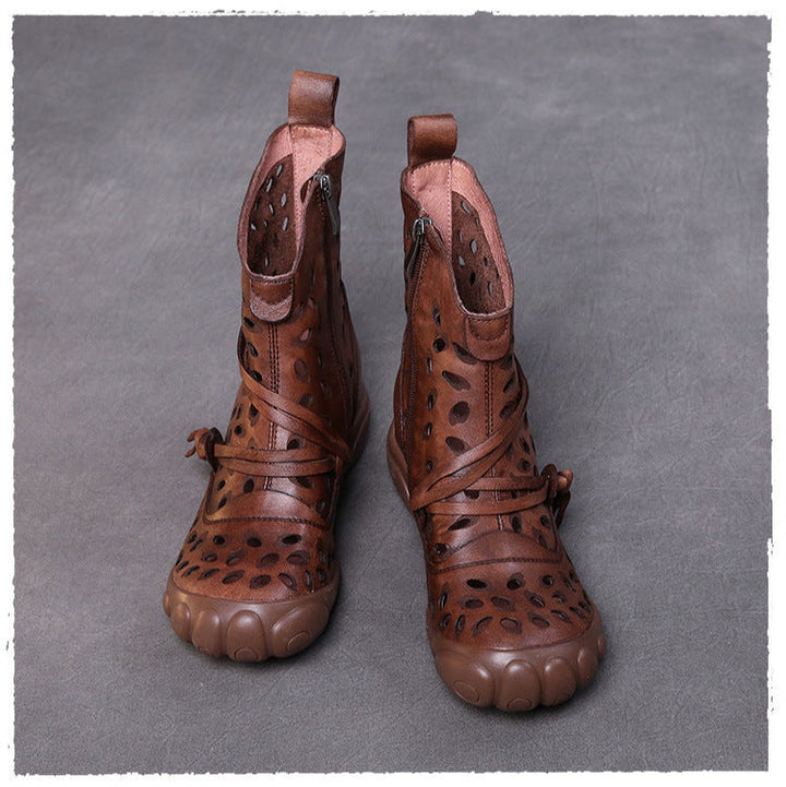 Women's Ethnic Style Summer Boots – Hollow Genuine Leather Ankle Booties