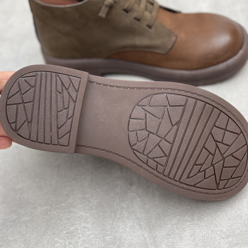 Women's Comfortable Leather Short Boots – Round Toe Patchwork Ankle Shoes