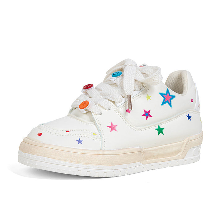 Womens Star Print Lace-Up Platform Sneakers