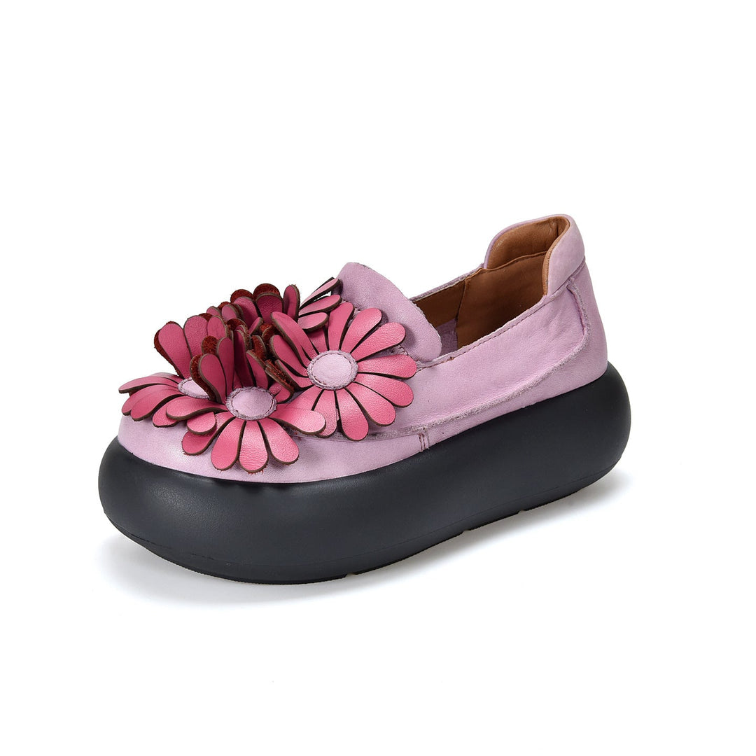 Women’s Handmade Leather Floral Ethnic Style Platform Shoes – Retro Casual Flats