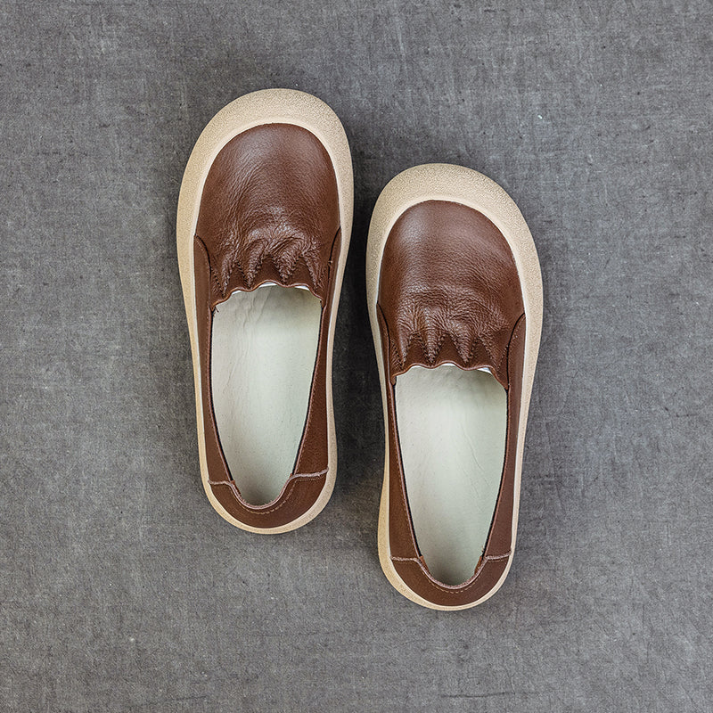 Womens Casual Leather Slip-on Loafers Closed Toe Platform Walking Shoes Anti-Collision