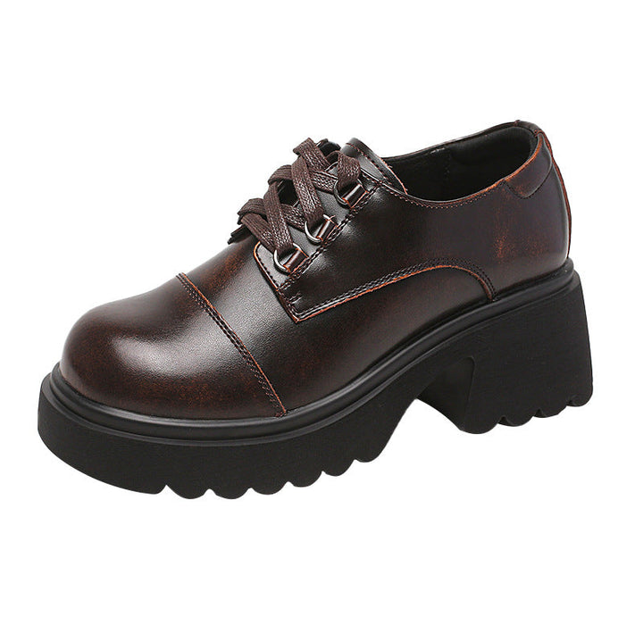 Women's Retro Chunky Oxford Shoes – Lace-Up Round Toe Preppy Flats