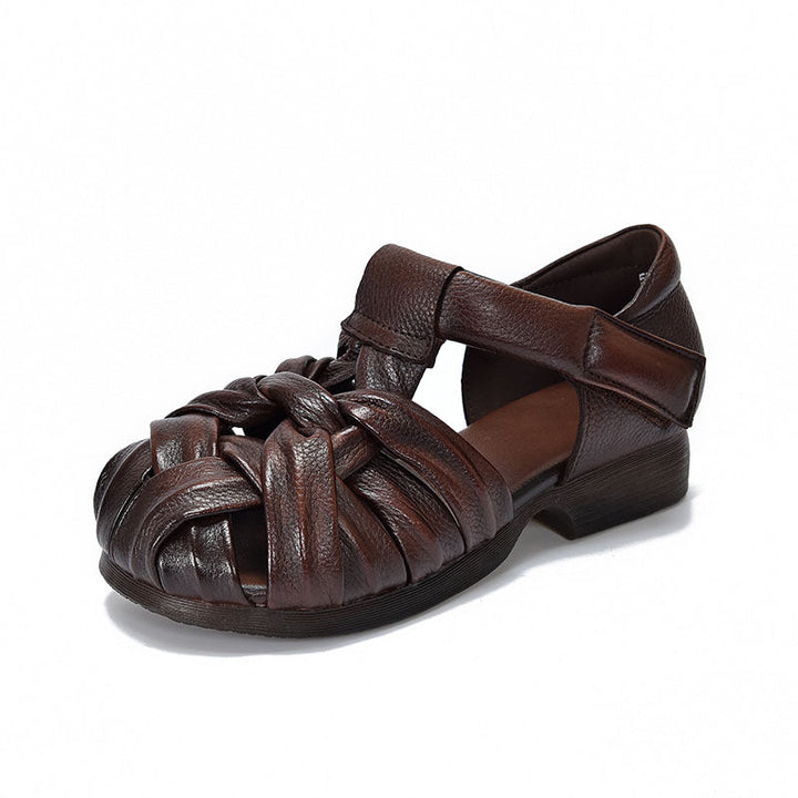 Women's Leather Woven Sandals - Handcrafted Cut-out Fisherman Shoes