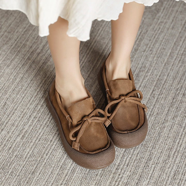 Women's Leather Platform Lace-up Daily Casual Shoes