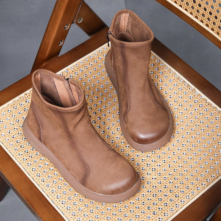 Women’s Leather Flat Ankle Boots – Comfortable Casual Side Zip Shoes