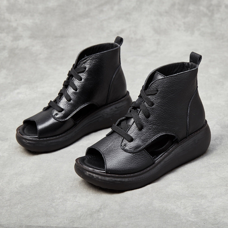 Womens Summer Lace-up Fish Toe Platform Sandals