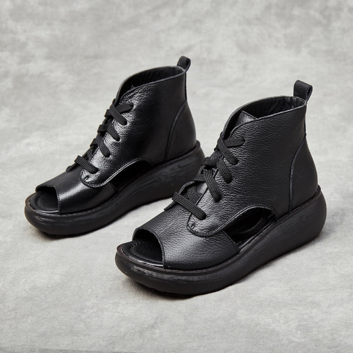 Womens Summer Lace-up Fish Toe Platform Sandals