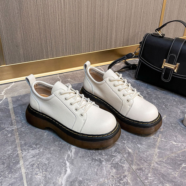 Women's Chunky Platform Derby Shoes Retro Leather Oxford Loafers Lace Up Casual Shoes