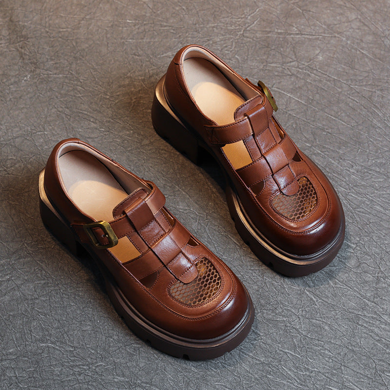 Women's Leather Fisherman Sandals - Breathable Chunky Platform Buckle Shoes