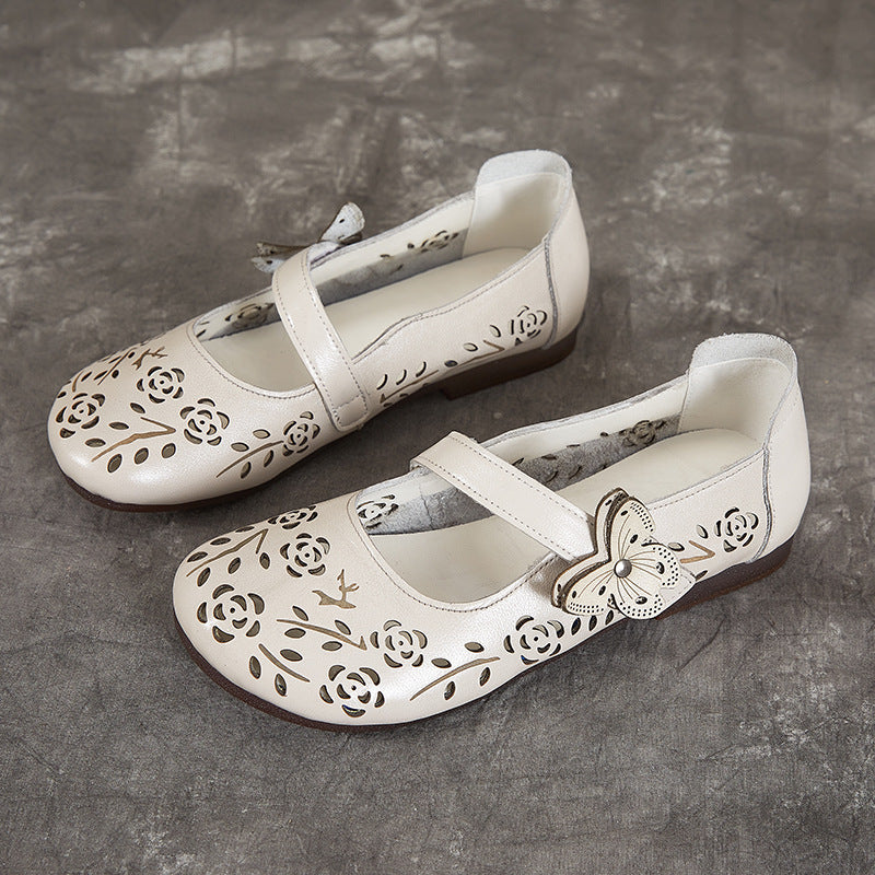 Women's Sandals Hollow Out Literary Style Butterfly Buckle With Flats