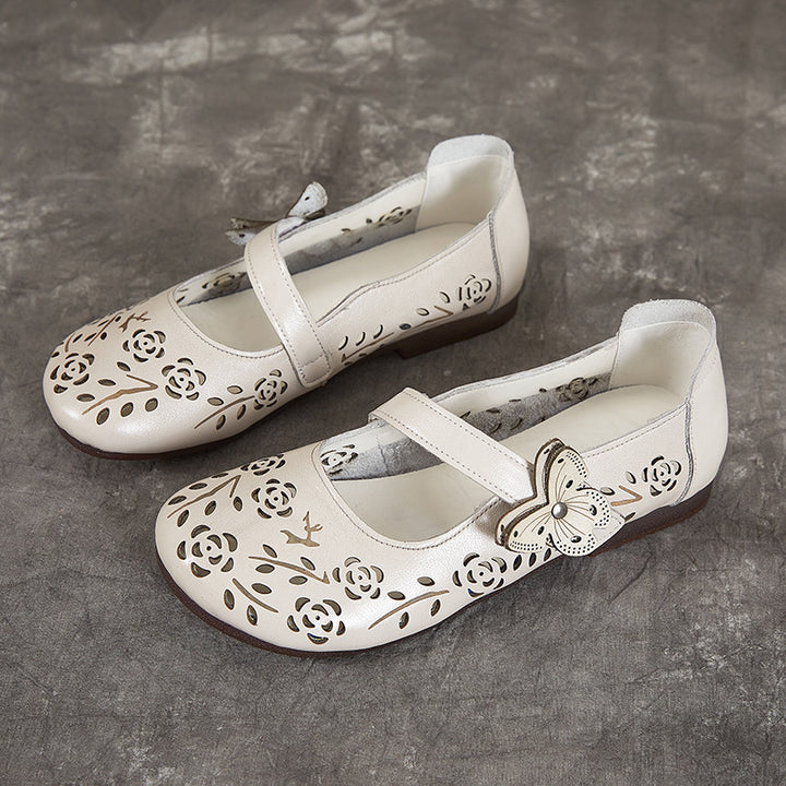 Women's Sandals Hollow Out Literary Style Butterfly Buckle With Flats