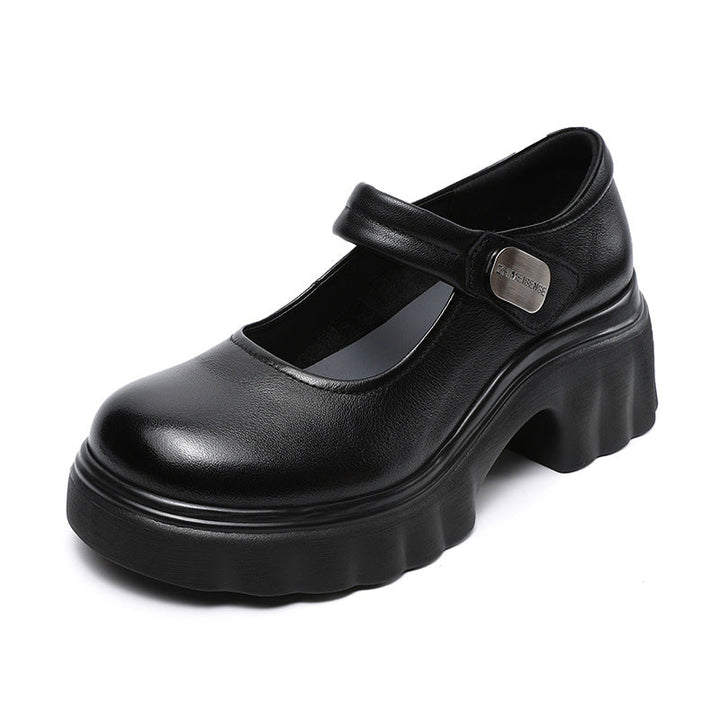 Luxury Leather Mary Janes for Women - Platform Heel with Velcro