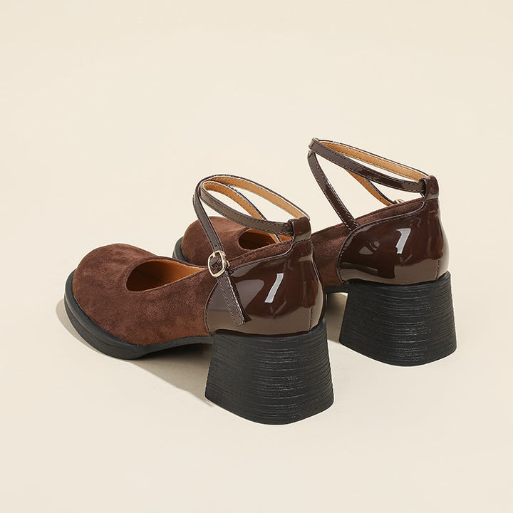 Cross Strap Chunky Heel High Round Toe Mary Jane Women's Shoes