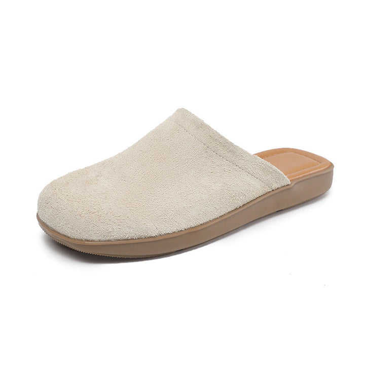 Women's Minimalist Nubuck Mules - Round-Toe Flat with Slip-On Ease