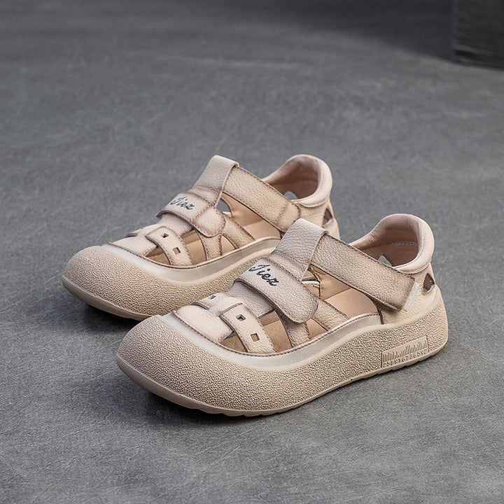Women's Retro Woven Fisherman Sandals Vintage Leather Velcro Platform Shoes
