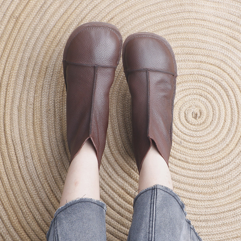 Women's Genuine Leather Ankle Boots Back Zipper Soft Flat Booties Casual Walking Shoes