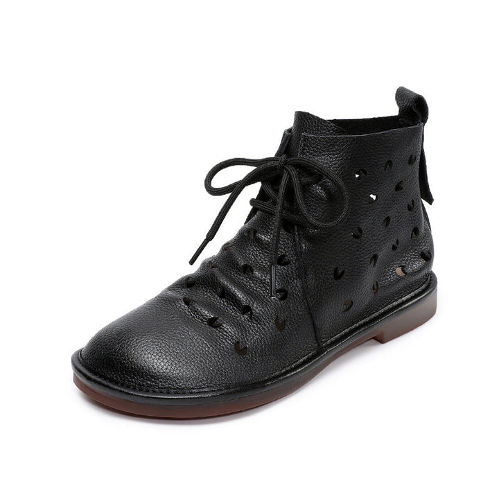 Women's Soft Leather Hollow Out Summer Boots – Breathable & Comfortable