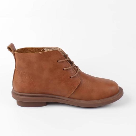 Womens Head Layer Cowhide Retro Short Boots Soft Sole Lace Up British Style Shoes