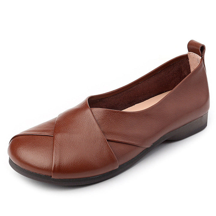 Women's Minimalist Leather Slip-On Shoes - Breathable Microfiber Lined Walking Flats