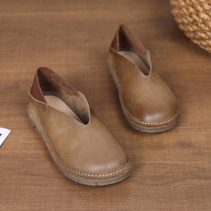 Women's Artisanal Hand-Finished Leather Flats - Ultra-Soft Unlined Slip-Ons Walking Shoes