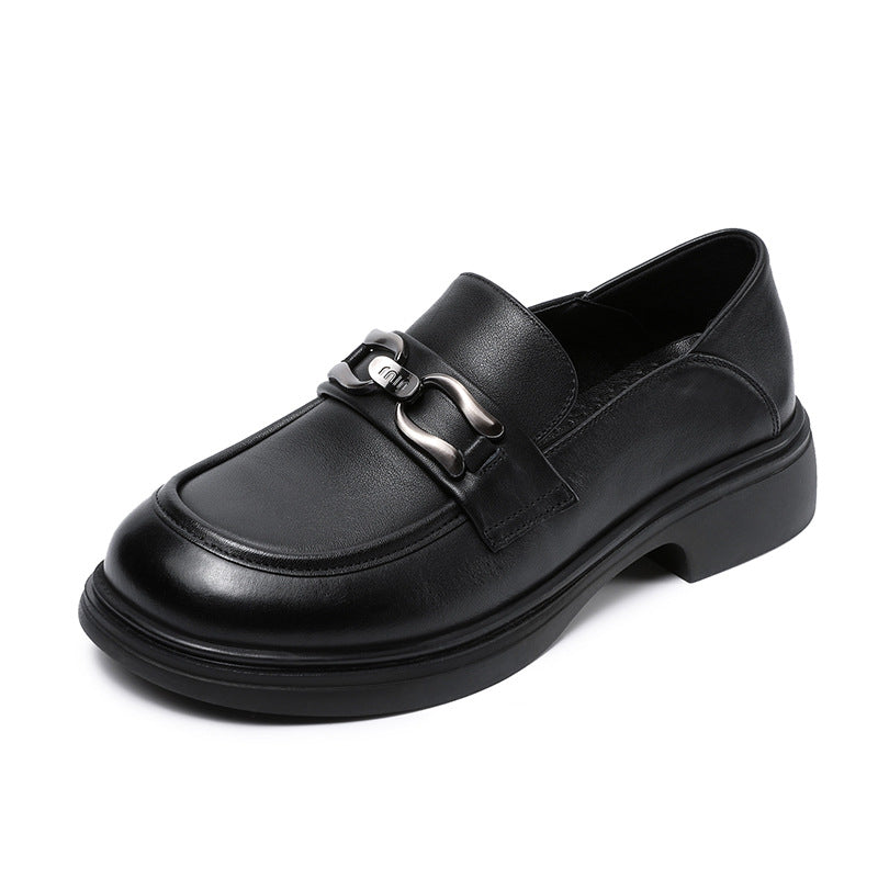 British Luxury Leather Loafers for Women - Signature Chain Detail & Slip-On