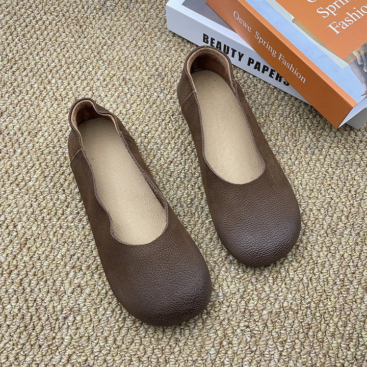Women's Soft Leather Slip-On Flats – Minimalist Round Toe Casual Shoes
