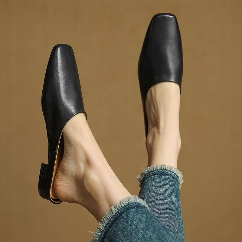 Women's Handmade Leather Minimalist Flat Comfort Mule Shoes
