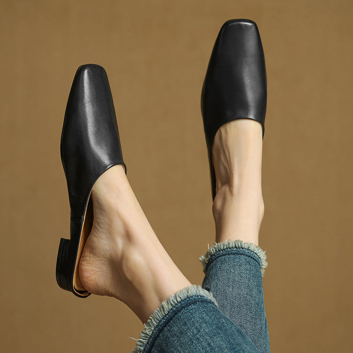 Women's Handmade Leather Minimalist Flat Comfort Mule Shoes