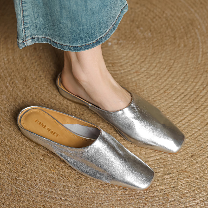 Women's Handmade Leather Minimalist Flat Comfort Mule Shoes