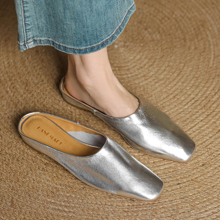 Women's Handmade Leather Minimalist Flat Comfort Mule Shoes
