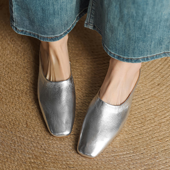 Women's Handmade Leather Minimalist Flat Comfort Mule Shoes