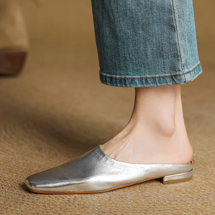 Women's Handmade Leather Minimalist Flat Comfort Mule Shoes
