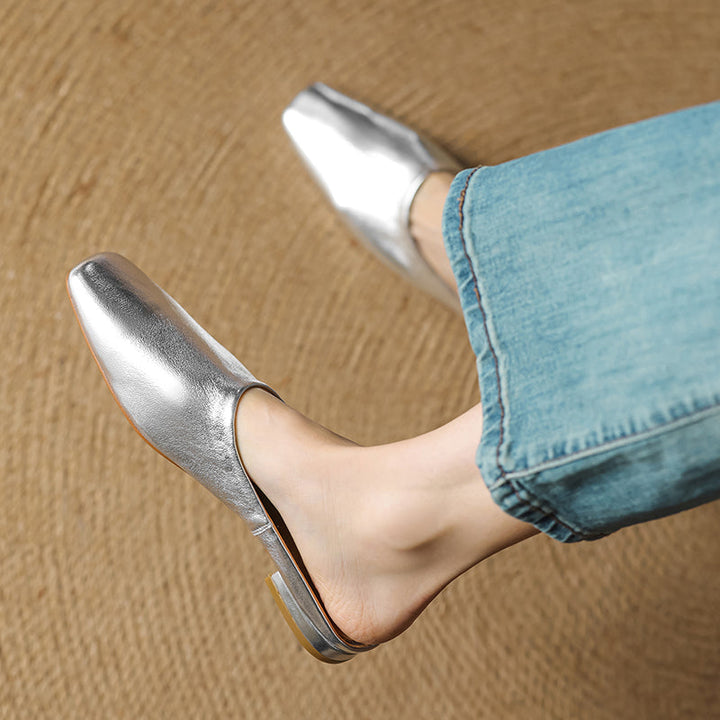 Women's Handmade Leather Minimalist Flat Comfort Mule Shoes