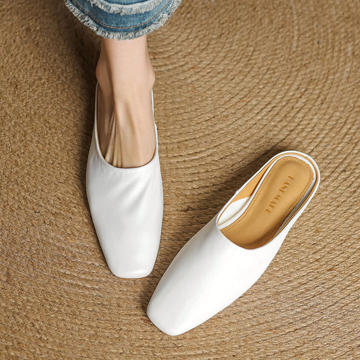 Women's Handmade Leather Minimalist Flat Comfort Mule Shoes