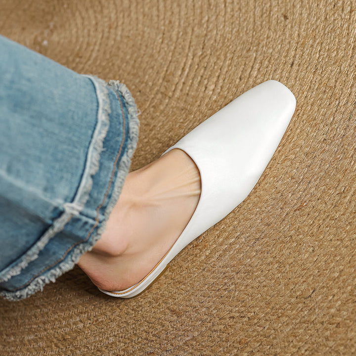 Women's Handmade Leather Minimalist Flat Comfort Mule Shoes