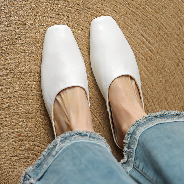 Women's Handmade Leather Minimalist Flat Comfort Mule Shoes