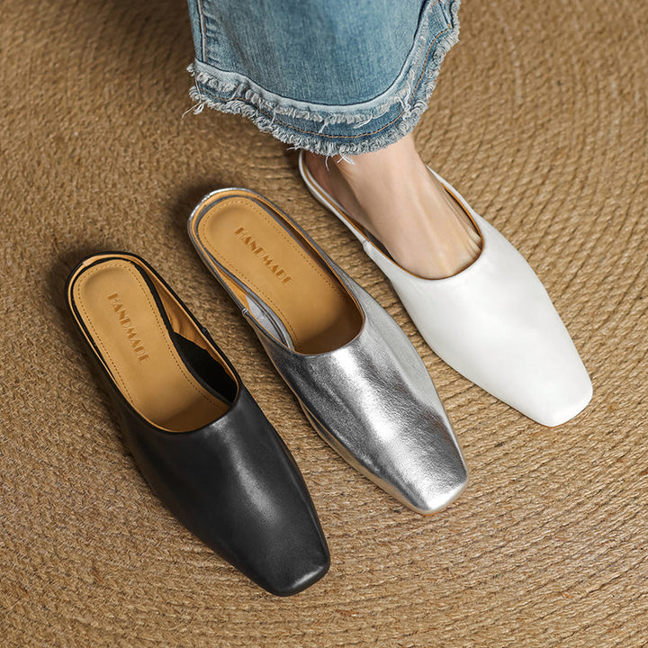 Women's Handmade Leather Minimalist Flat Comfort Mule Shoes