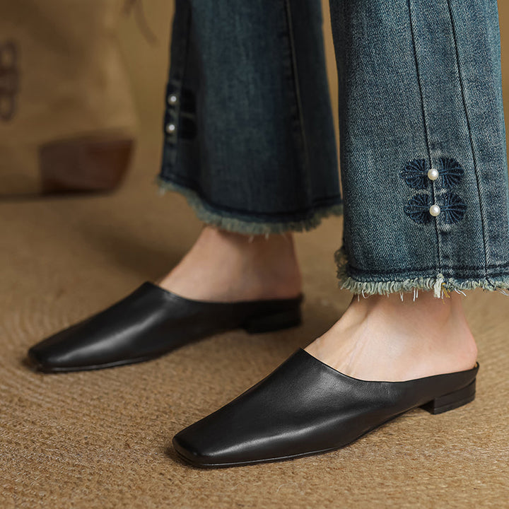 Women's Handmade Leather Minimalist Flat Comfort Mule Shoes