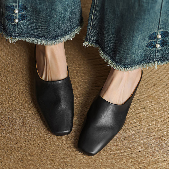 Women's Handmade Leather Minimalist Flat Comfort Mule Shoes