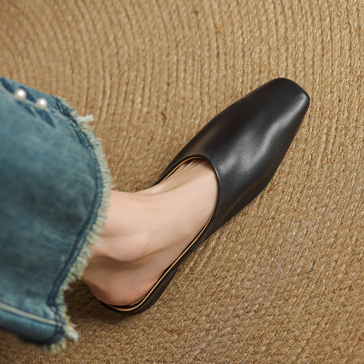 Women's Handmade Leather Minimalist Flat Comfort Mule Shoes