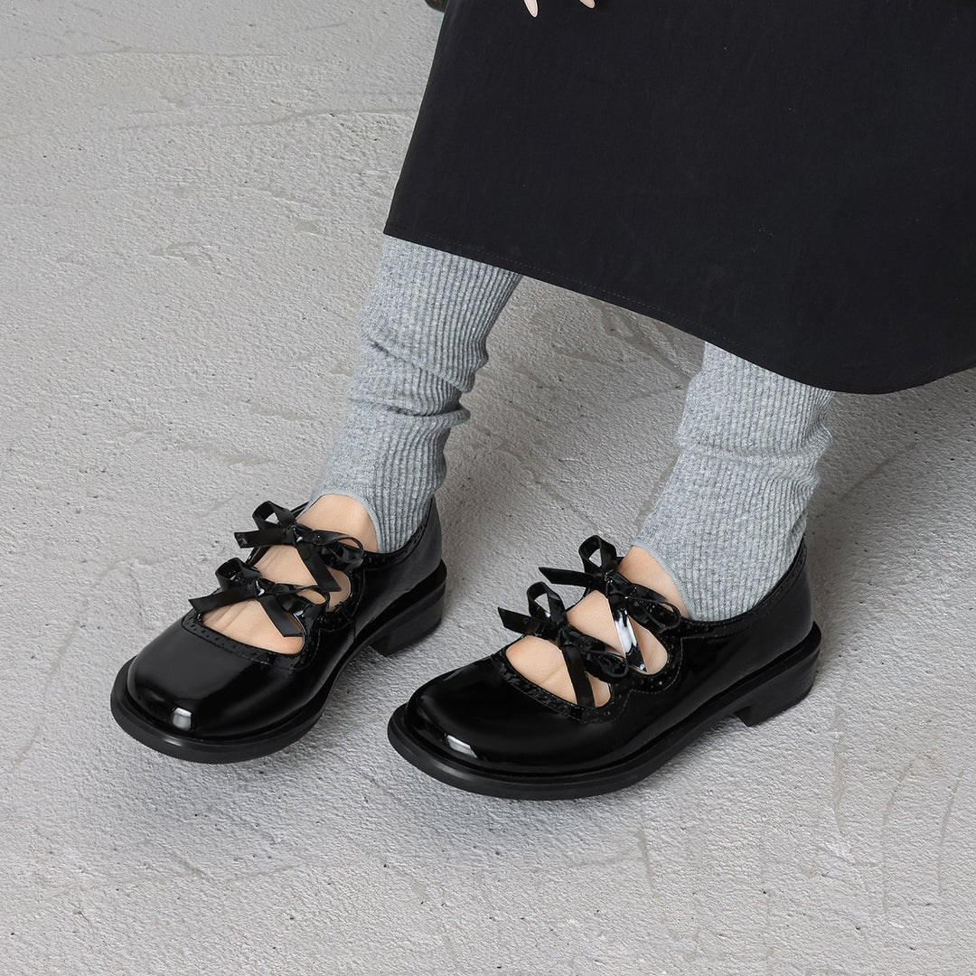 Women's French Style Sweet Bow Leather Shoes - Vintage Scalloped Mary Janes