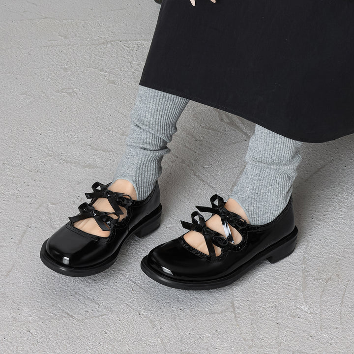 Women's French Style Sweet Bow Leather Shoes - Vintage Scalloped Mary Janes