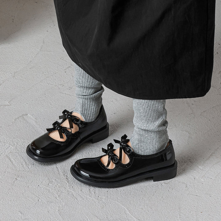 Women's French Style Sweet Bow Leather Shoes - Vintage Scalloped Mary Janes